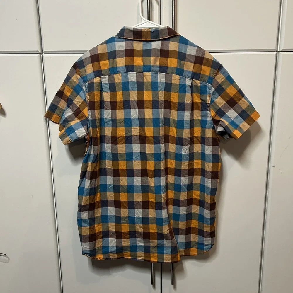 The North Face Mens XL Plaid Short Sleeve Button Down Shirt Blue Orange B725